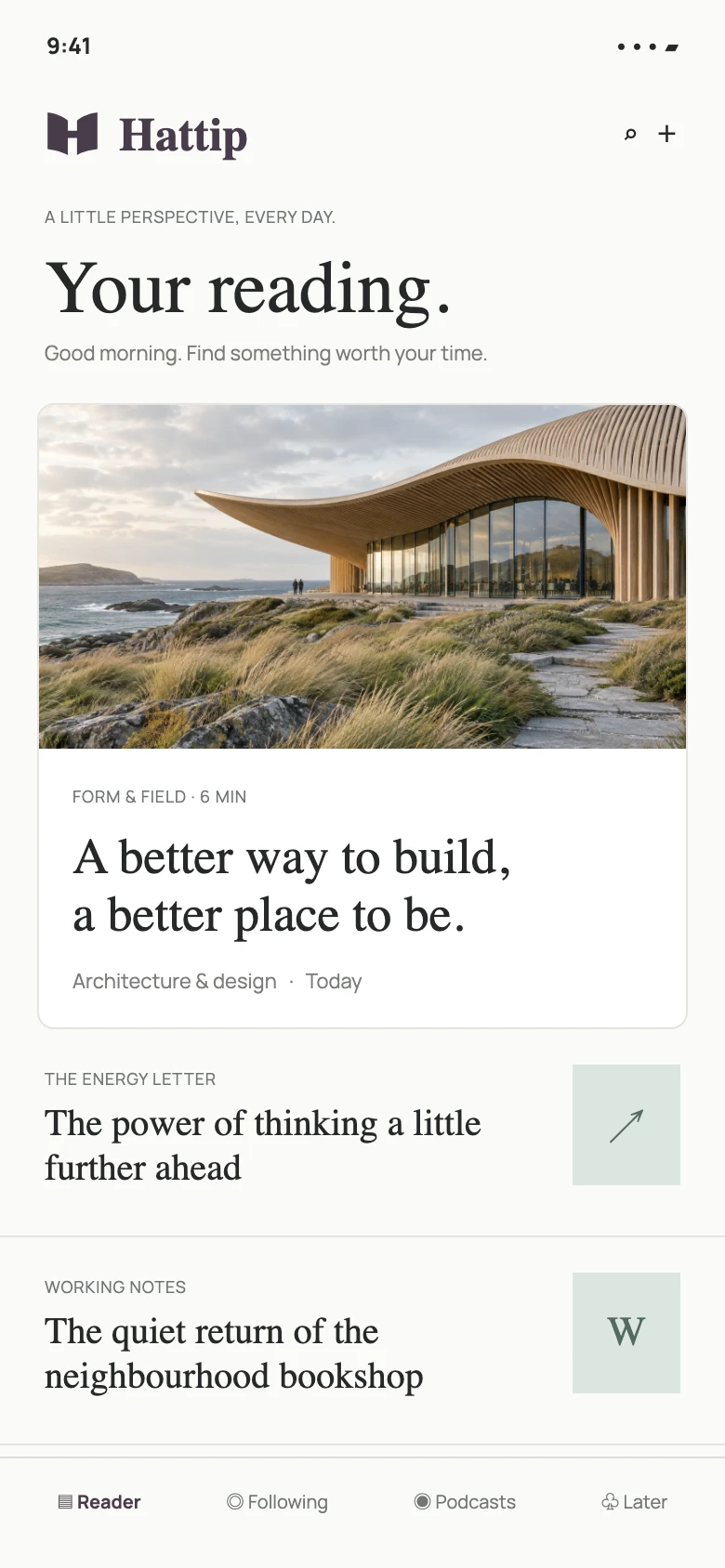 Mobile reader design concept representing planned iPhone and Android apps